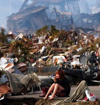 Japanese lady hurting because of tsunami